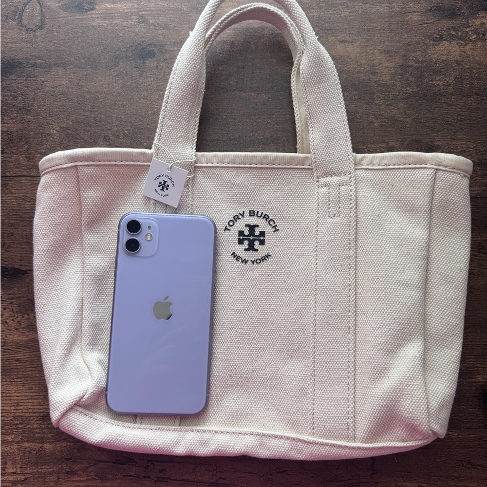 Tory Burch Natural Canvas Mini Tote Bag - Picture 13 of 14